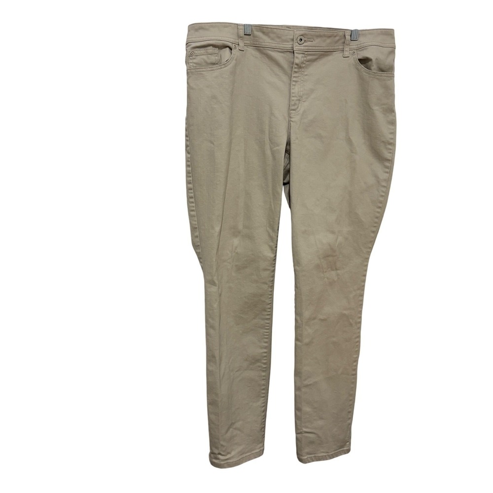 Chicos 2.5 Beige Tan Straight Leg Cotton Stretch Pants Sz 14 Embroidered Pockets - Picture 4 of 8